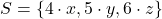 S = \{4\cdot x,5\cdot y,6\cdot z\}