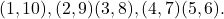 \[(1, 10), (2, 9) (3, 8) , (4, 7) (5, 6).\]